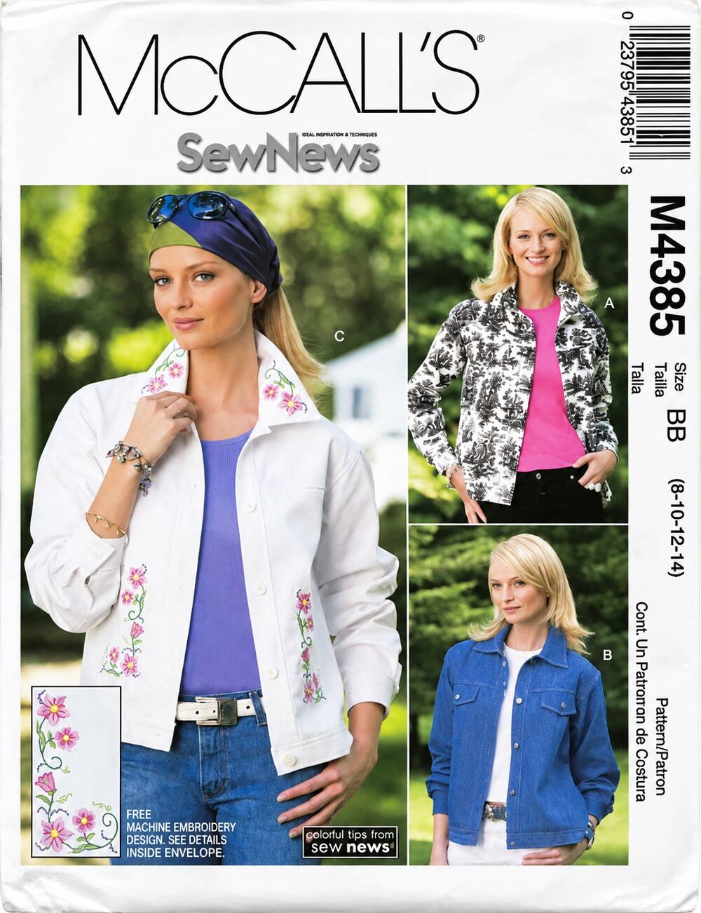 Sewing Pattern McCall's M4385 Misses Petite Jean Jacket Embroidery Size BB 8-14
